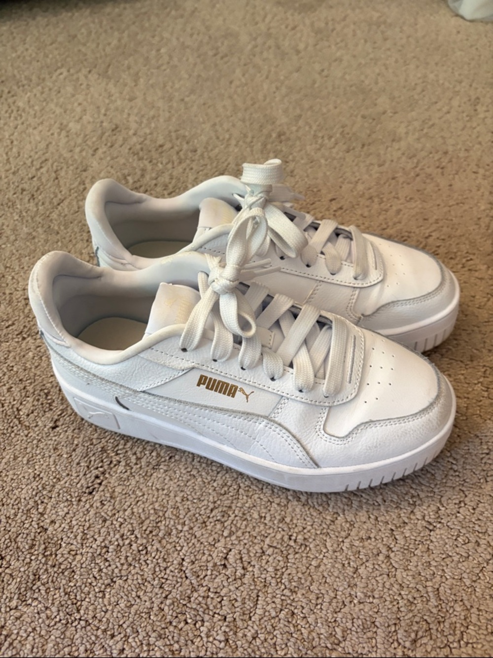 Puma White Low-Top Lace-Up Sneakers with Gold Logo